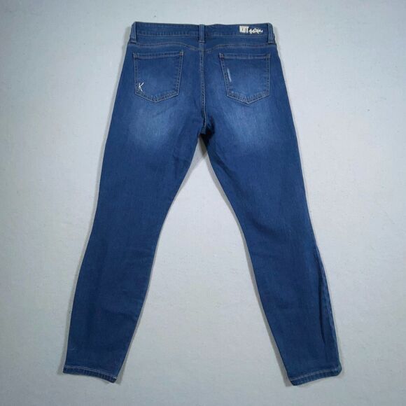 KUT from the Kloth Jeans Women Size 12 Mid Rise Stretch Skinny Blue Distressed - Picture 10 of 11